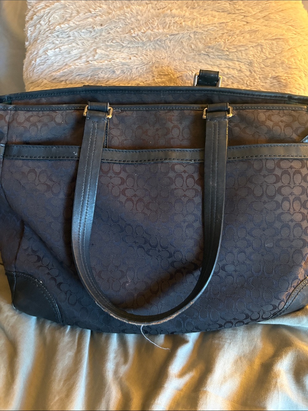 Coach F77156 Black Signature Jacquard Diaper Tote Shoulder Bag